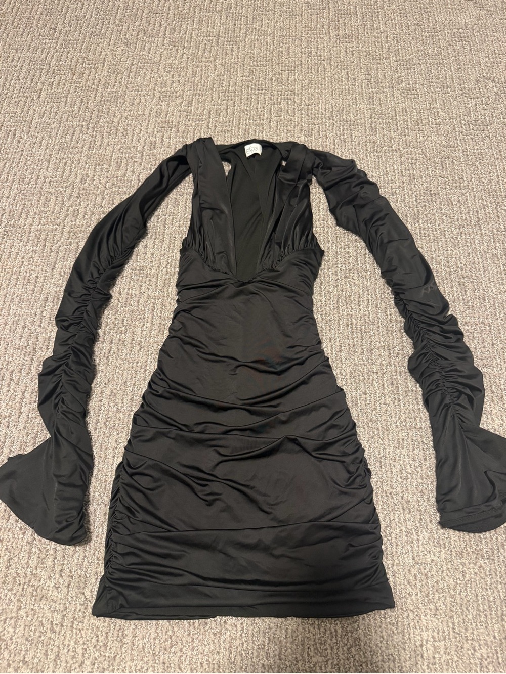 Oh Polly black mini dress with ruched detailing and long sleeves, size 4 #ohpoll